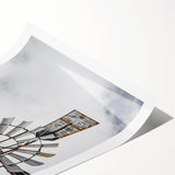 Rustic Windmill Wall Art – Vintage Farm Windmill Against Cloudy Sky