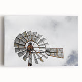 Rustic Windmill Wall Art – Vintage Farm Windmill Against Cloudy Sky