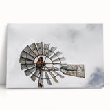 Rustic Windmill Wall Art – Vintage Farm Windmill Against Cloudy Sky