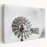 Rustic Windmill Wall Art – Vintage Farm Windmill Against Cloudy Sky