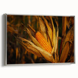 Rustic Corn Harvest Wall Art – Golden Corn on the Cob in Field Close-Up