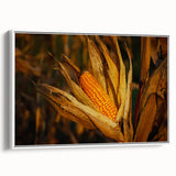Rustic Corn Harvest Wall Art – Golden Corn on the Cob in Field Close-Up