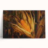 Rustic Corn Harvest Wall Art – Golden Corn on the Cob in Field Close-Up