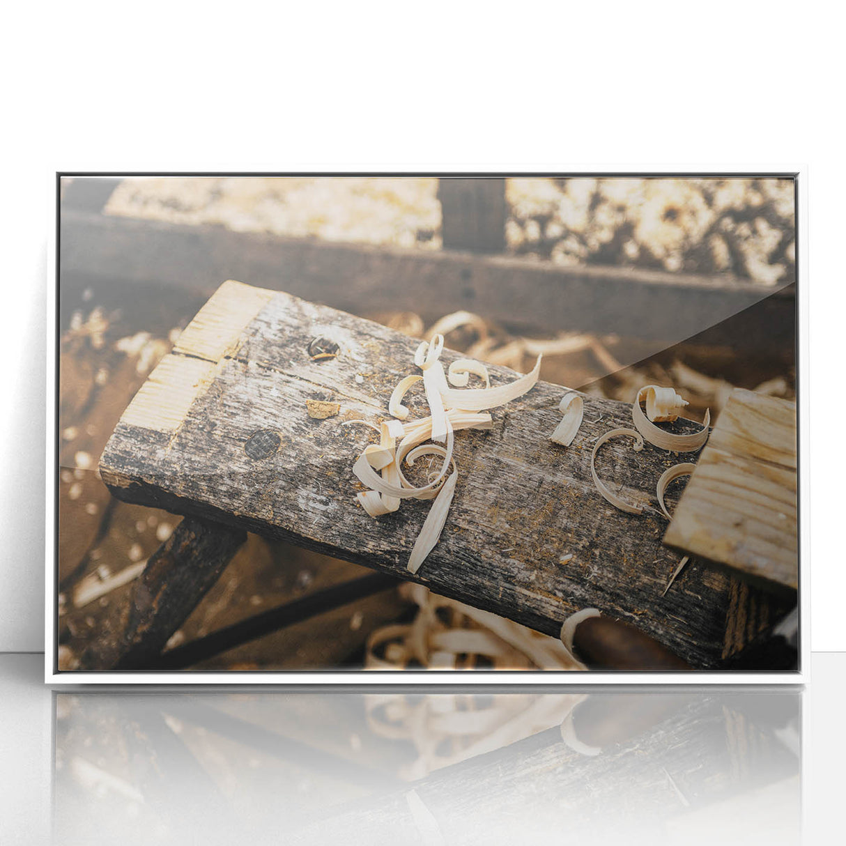Rustic Woodworking Wall Art – Artisan Wood Shavings in Workshop