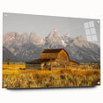Rustic Barn with Mountain Range – Farmhouse Vintage Landscape Wall Art