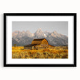 Rustic Barn with Mountain Range – Farmhouse Vintage Landscape Wall Art