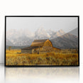 Rustic Barn with Mountain Range – Farmhouse Vintage Landscape Wall Art