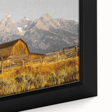 Rustic Barn with Mountain Range – Farmhouse Vintage Landscape Wall Art