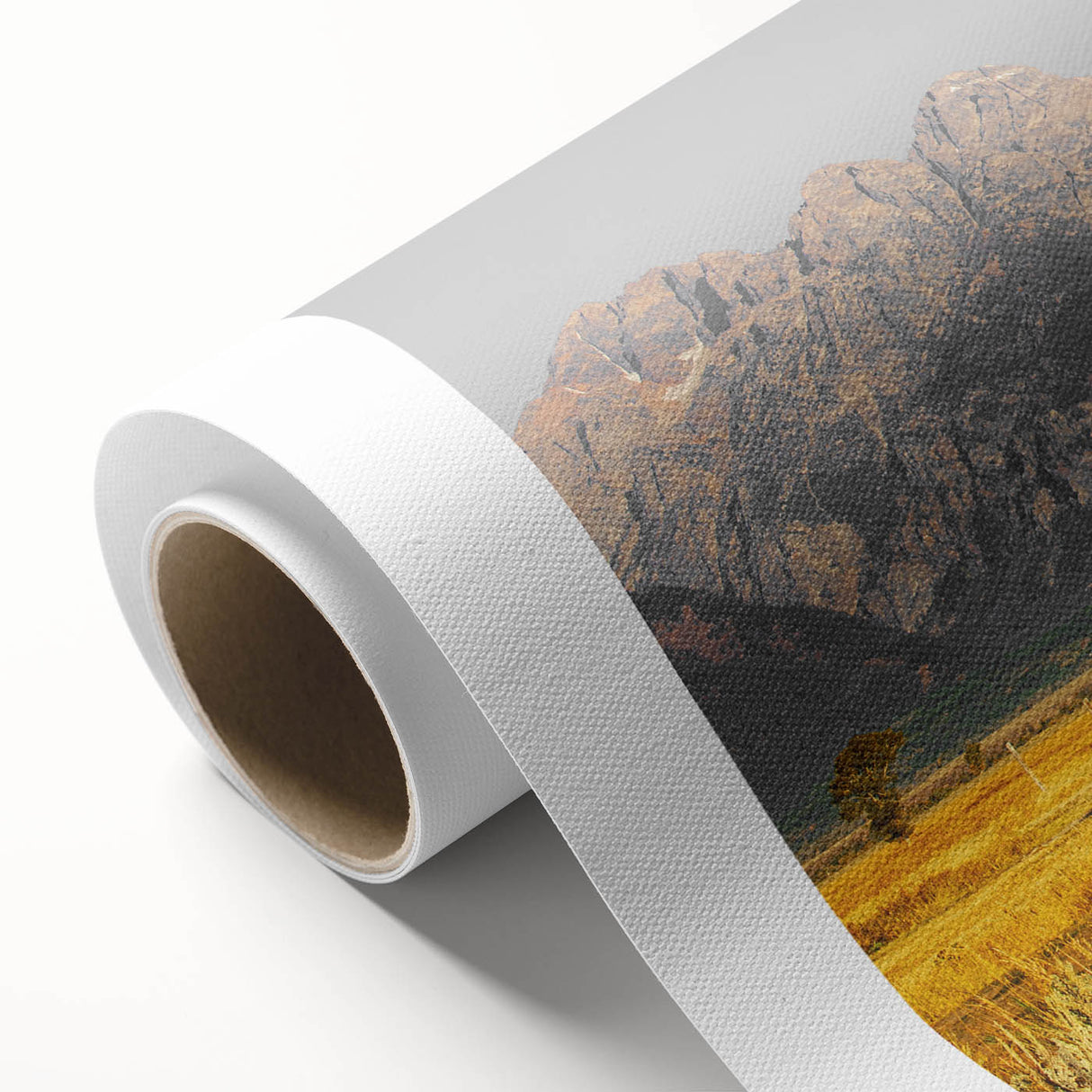 Rustic Barn with Mountain Range – Farmhouse Vintage Landscape Wall Art