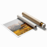 Rustic Barn with Mountain Range – Farmhouse Vintage Landscape Wall Art