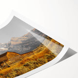 Rustic Barn with Mountain Range – Farmhouse Vintage Landscape Wall Art