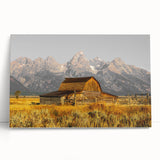 Rustic Barn with Mountain Range – Farmhouse Vintage Landscape Wall Art