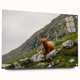 Highland Cow in Mountain Landscape Rustic Wall Art – Farmhouse Decor Print