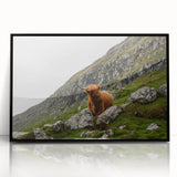 Highland Cow in Mountain Landscape Rustic Wall Art – Farmhouse Decor Print