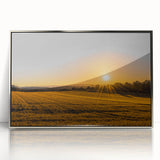 Golden Sunset Over Wheat Field Rustic Wall Art – Farmhouse Landscape Print