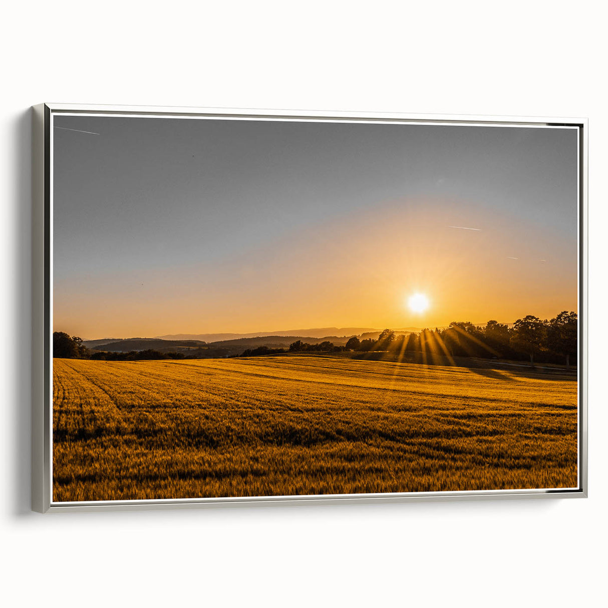 Golden Sunset Over Wheat Field Rustic Wall Art – Farmhouse Landscape Print