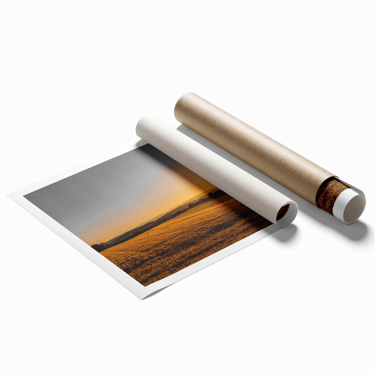 Golden Sunset Over Wheat Field Rustic Wall Art – Farmhouse Landscape Print