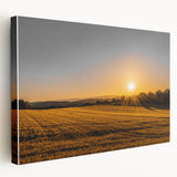 Golden Sunset Over Wheat Field Rustic Wall Art – Farmhouse Landscape Print
