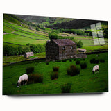 Rustic Wall Art - Farmhouse Barn Landscape with Rolling Green Hills