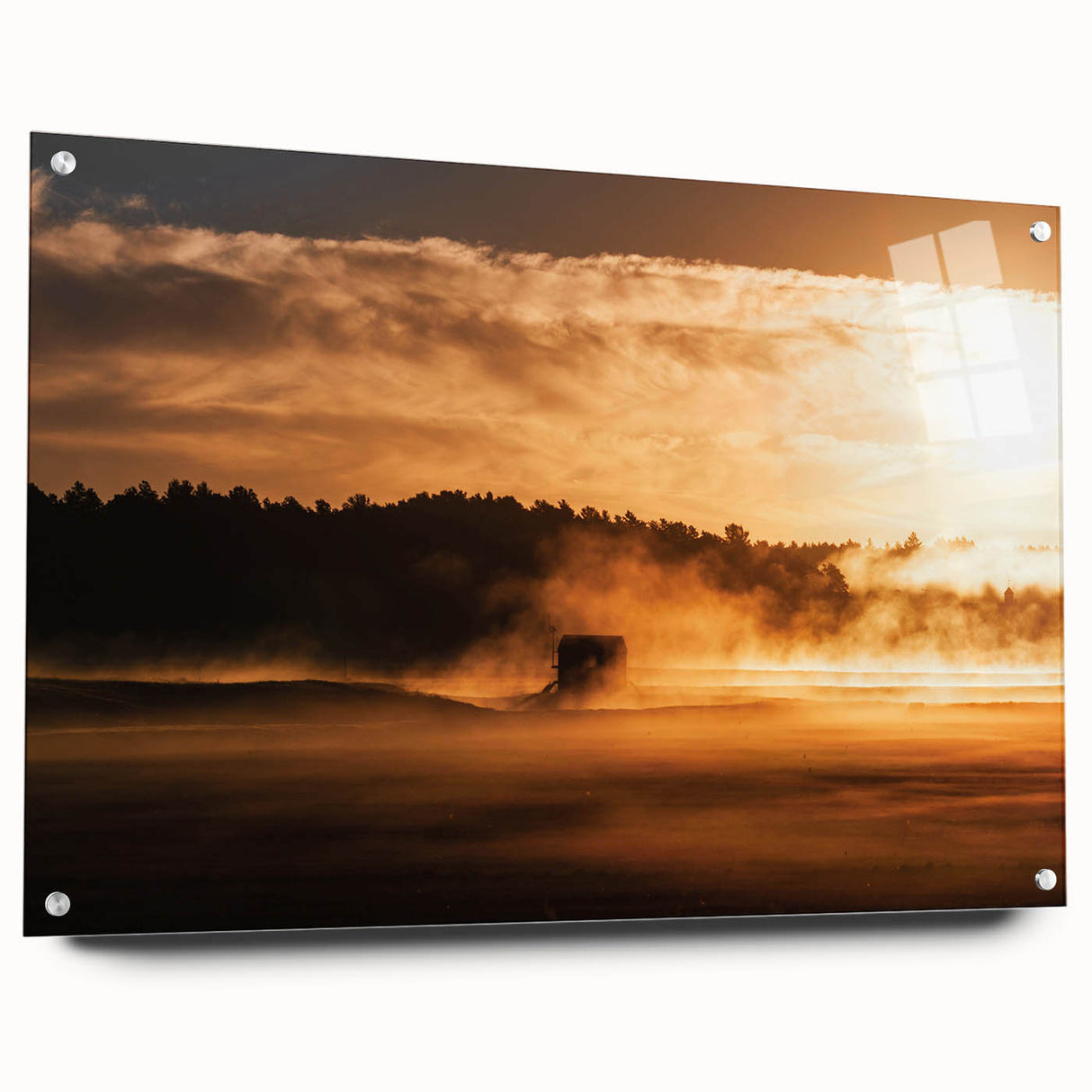 Rustic Wall Art - Golden Sunset Landscape with Misty Rural Scene