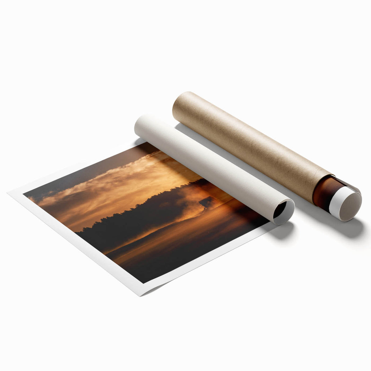 Rustic Wall Art - Golden Sunset Landscape with Misty Rural Scene