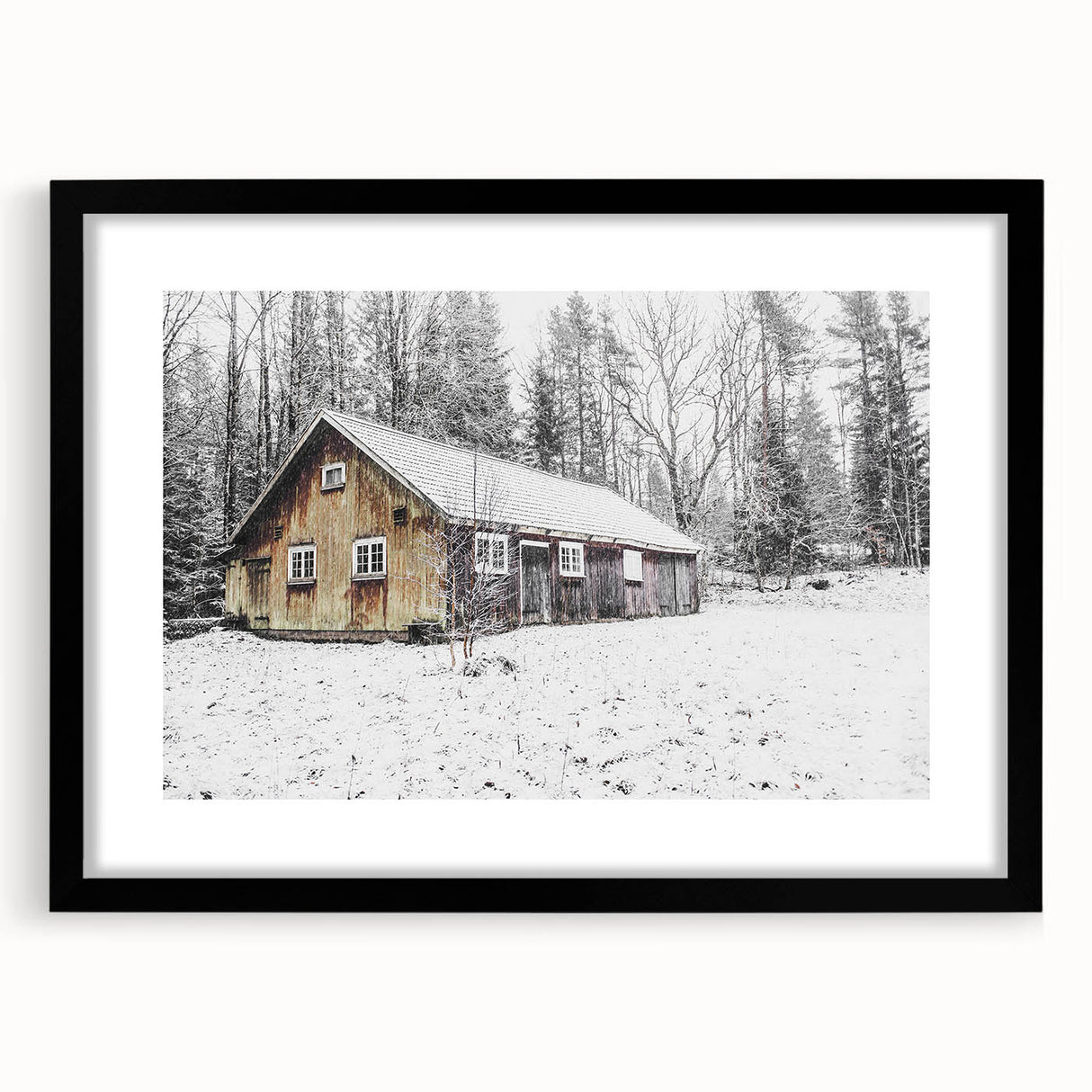 Rustic Wall Art - Snowy Winter Cabin in the Forest for Farmhouse Decor
