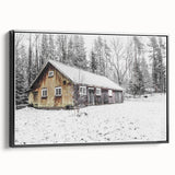 Rustic Wall Art - Snowy Winter Cabin in the Forest for Farmhouse Decor