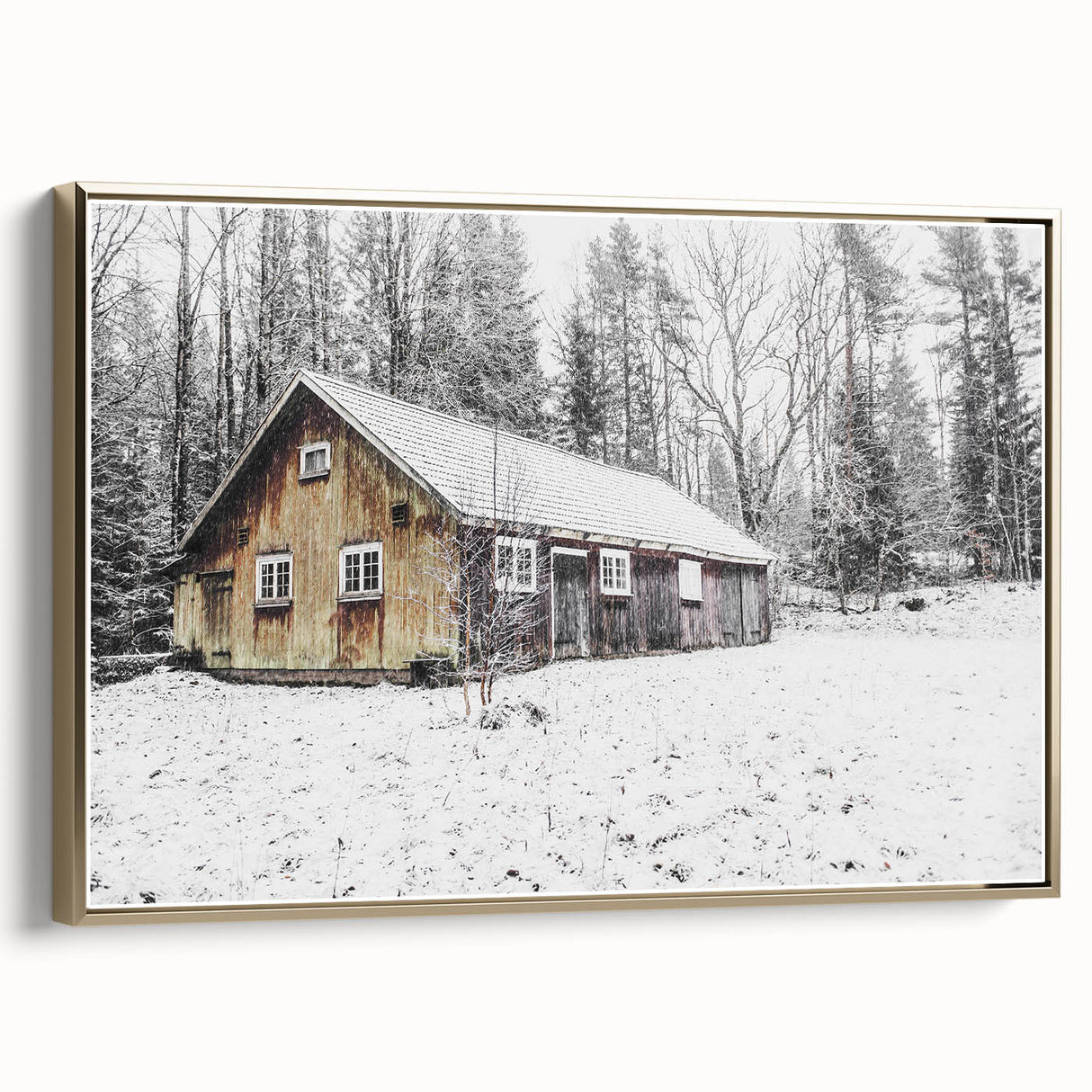 Rustic Wall Art - Snowy Winter Cabin in the Forest for Farmhouse Decor