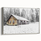 Rustic Wall Art - Snowy Winter Cabin in the Forest for Farmhouse Decor