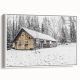 Rustic Wall Art - Snowy Winter Cabin in the Forest for Farmhouse Decor