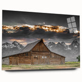 Rustic Wall Art - Barn and Mountain Landscape with Dramatic Sky