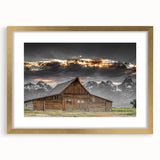 Rustic Wall Art - Barn and Mountain Landscape with Dramatic Sky