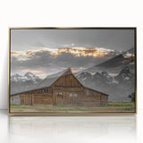 Rustic Wall Art - Barn and Mountain Landscape with Dramatic Sky