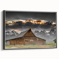 Rustic Wall Art - Barn and Mountain Landscape with Dramatic Sky