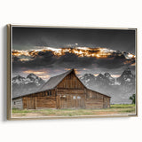 Rustic Wall Art - Barn and Mountain Landscape with Dramatic Sky
