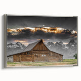 Rustic Wall Art - Barn and Mountain Landscape with Dramatic Sky