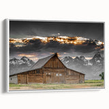 Rustic Wall Art - Barn and Mountain Landscape with Dramatic Sky