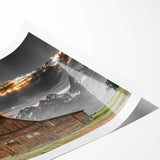 Rustic Wall Art - Barn and Mountain Landscape with Dramatic Sky
