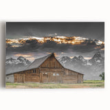 Rustic Wall Art - Barn and Mountain Landscape with Dramatic Sky