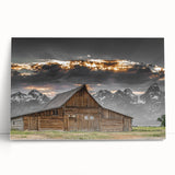 Rustic Wall Art - Barn and Mountain Landscape with Dramatic Sky