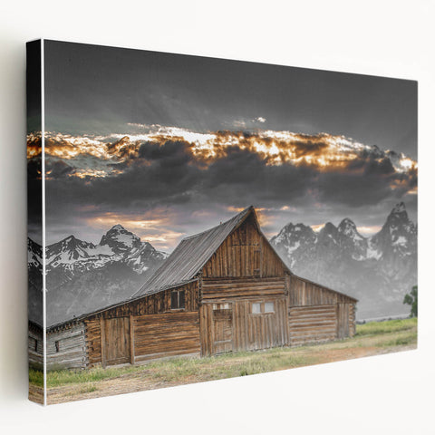Rustic Wall Art - Barn and Mountain Landscape with Dramatic Sky