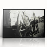 Rustic Wall Art - Vintage Wagon Wheel in Farmhouse Black and White
