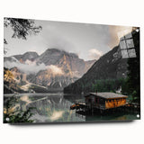 Rustic Mountain Cabin by Lake Wall Art | Farmhouse Decor | Nature Print