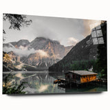 Rustic Mountain Cabin by Lake Wall Art | Farmhouse Decor | Nature Print