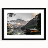 Rustic Mountain Cabin by Lake Wall Art | Farmhouse Decor | Nature Print