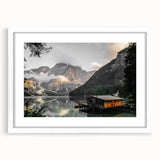 Rustic Mountain Cabin by Lake Wall Art | Farmhouse Decor | Nature Print
