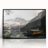 Rustic Mountain Cabin by Lake Wall Art | Farmhouse Decor | Nature Print