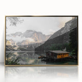 Rustic Mountain Cabin by Lake Wall Art | Farmhouse Decor | Nature Print