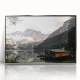 Rustic Mountain Cabin by Lake Wall Art | Farmhouse Decor | Nature Print