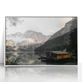 Rustic Mountain Cabin by Lake Wall Art | Farmhouse Decor | Nature Print